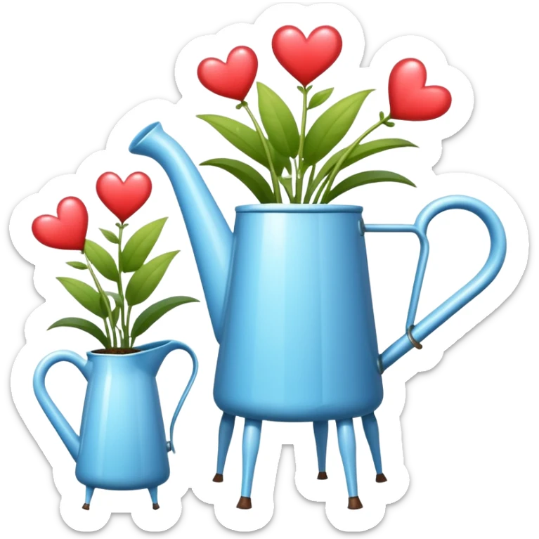 i want a watering jug with legs watering 3 plans in increasing height with hearts in the flowers sticker