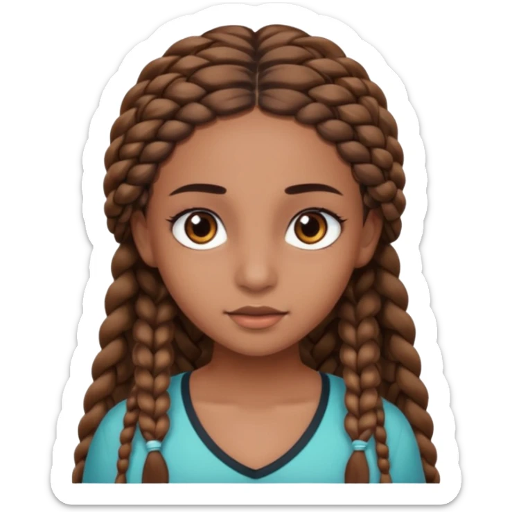 girl with thin braids long hair and brown eyes, brown skin, eyelashes, siren eyes sticker