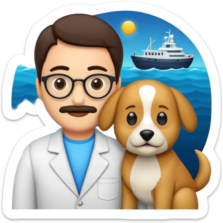 crea un emoji de buenas noches  con texto Javier un profesor y Tobi q sea un perro sticker