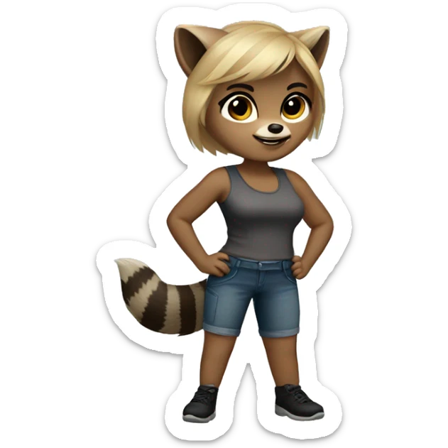 Female Raccoon with female physique and short dirty blonde colored hair sticker