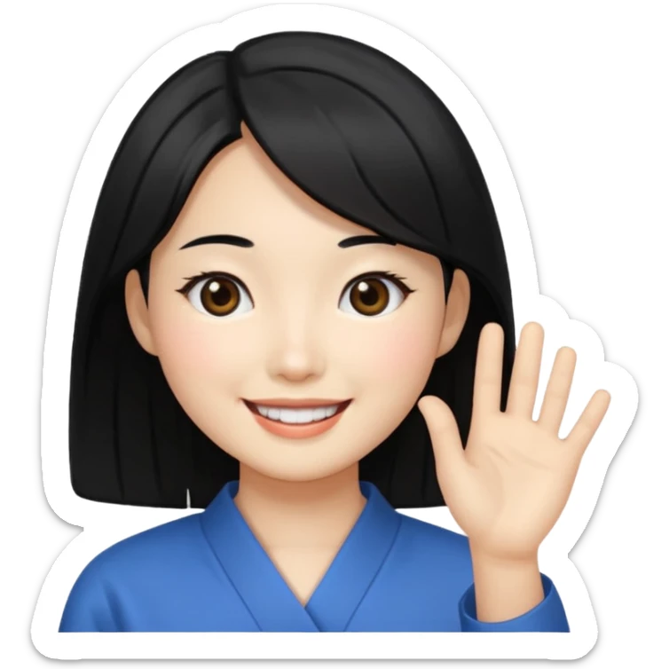 a korean cosmetics marketing expert women smiling with black hair, presenting sticker