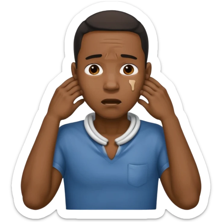 make a photo of a black man who is choking himself with his hands but his hands are on his neck sticker