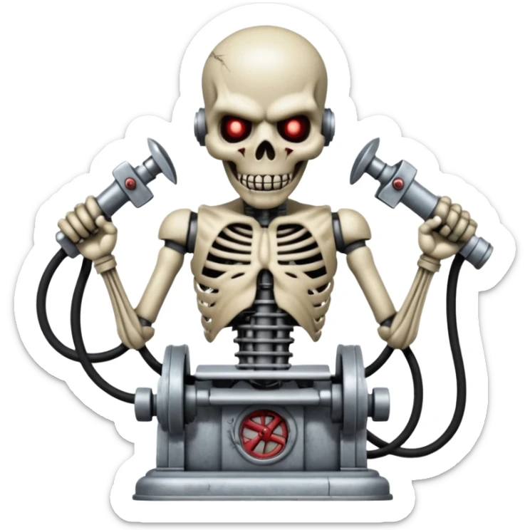 cinematic iron maiden graphically depicts the band's mascot, Eddie, being vivisected by a victorian machine in X form sticker
