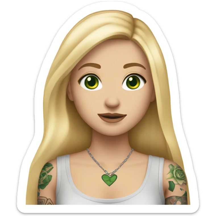 White girl with Long straight blonde hair, green eyes and tattoos sticker