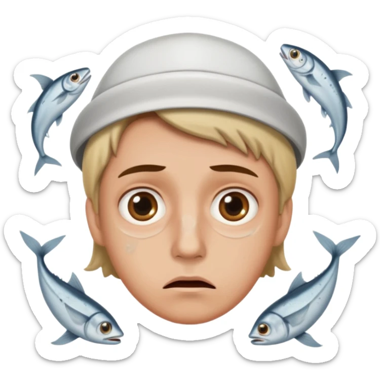 una persona con cara de anchoa preocupado con cara de anchoa el pez anchoa pero en la cara las anchoas sticker