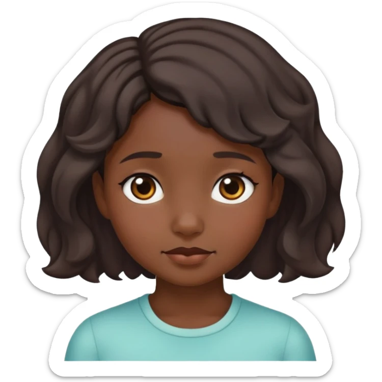 Girl showing shyness, dark skin tone, short wavy hair sticker