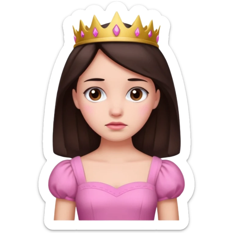 Sad princess in pink dress with dar brown hair sticker