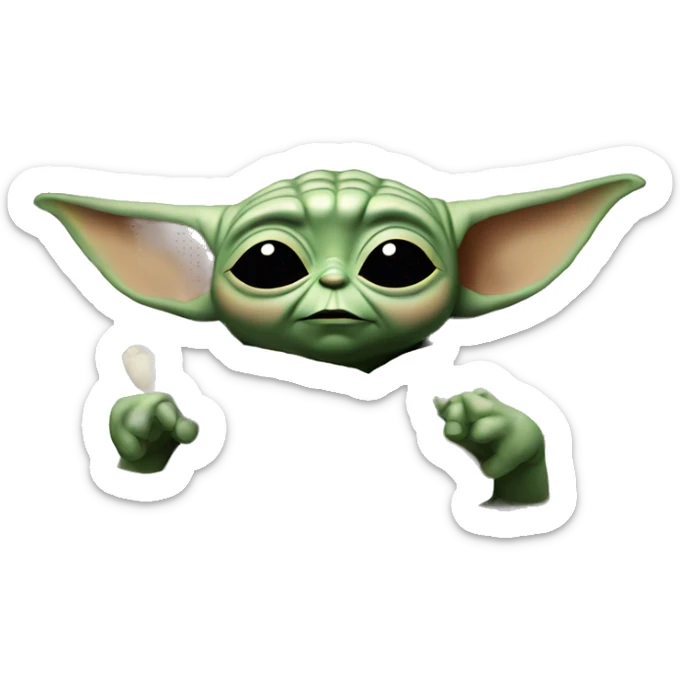 baby yoda is lying in bed with his eyes closed. Around him are flying letters ZZZZ sticker