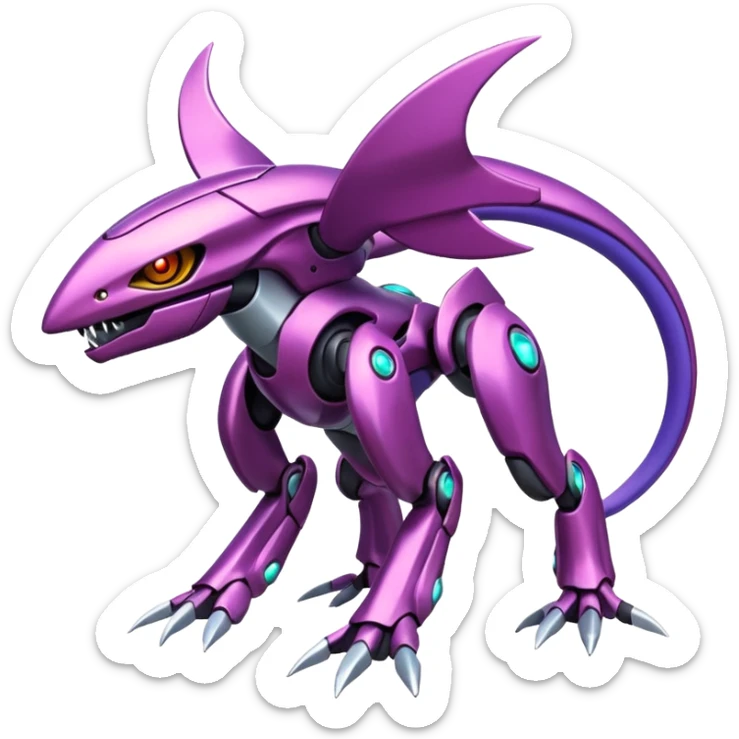 Shiny Exotic Futuristic Colorful epic Miraidon-Genesect-Fakémon-hybrid-creature (full body)  sticker