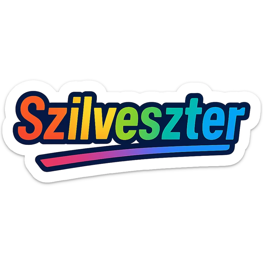 modern colorful gradient typography of the name Szilveszter with dark outline, dynamic slanted or partial underline, transparent background, in the style of reference patterns sticker
