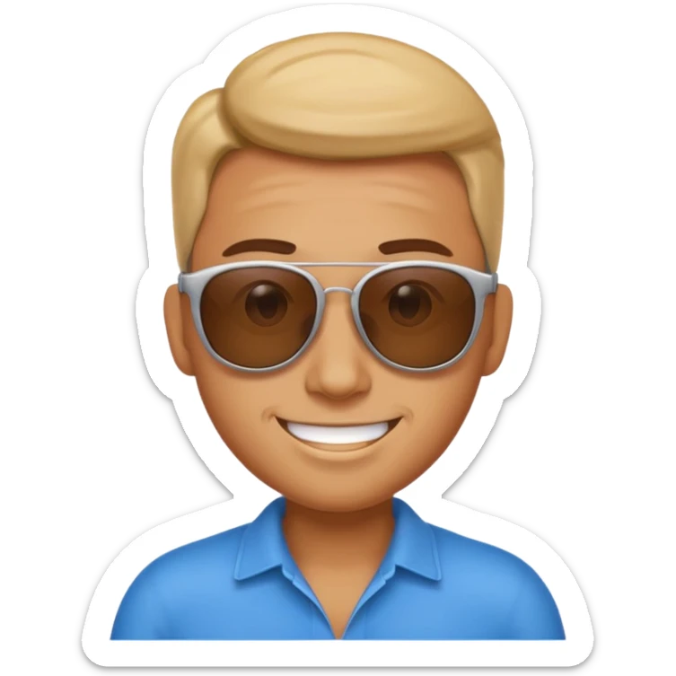 Andy as a cool emoji character, sunglasses, confident grin, cartoon emoji style sticker