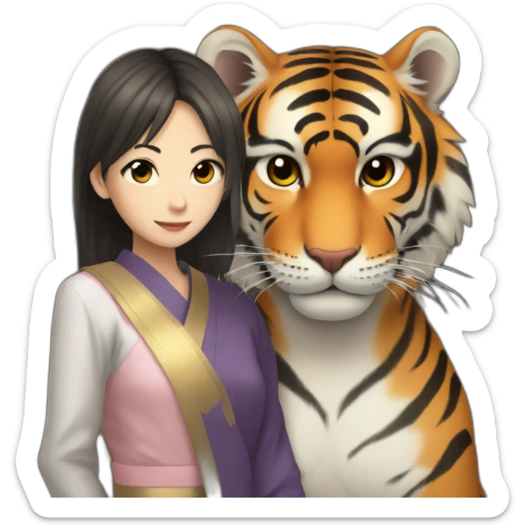 Tiger in arm of Japanese girl Dark Eyes   sticker