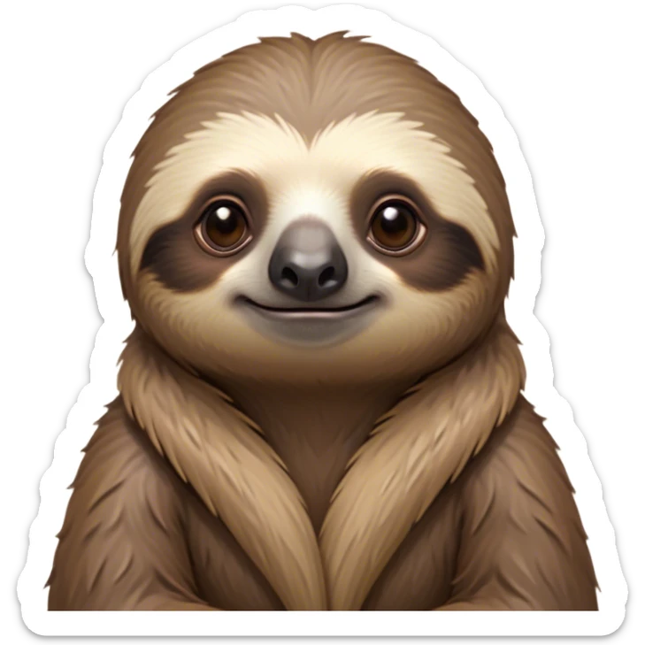 Cinematic Noble Sloth Portrait Emoji, Poised and serene, with a leisurely, gentle build and calm, wise eyes adorned with soft, textured fur, Simplified yet sharp and sophisticated features, highly detailed, glowing with a soft, tranquil glow, high shine, intelligent and unhurried, stylized with an air of relaxed authority, focused and composed, soft glowing outline, capturing the essence of a watchful and confident guardian that appears ready to slowly emerge from the screen with effortless grace! sticker