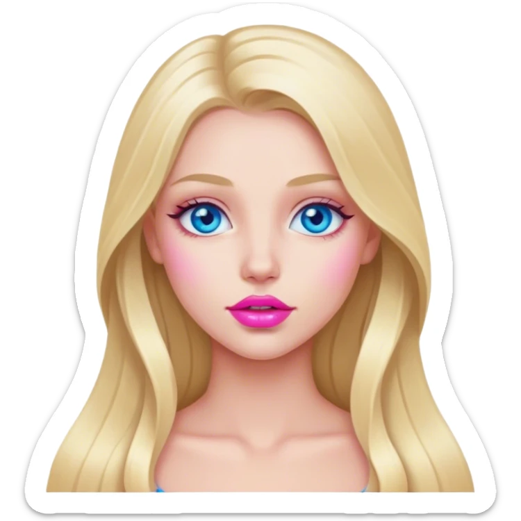 A beautiful blonde girl with long hair, blue eyes, pink lips is cray sticker
