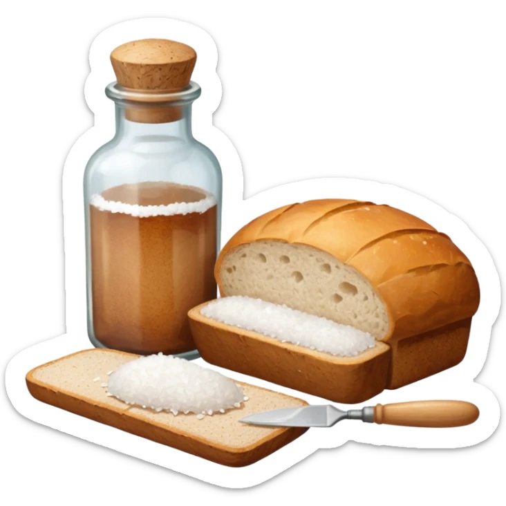 a one victorian bottle of salt and a loaf of bread - crochet needles and a ball of wool sticker