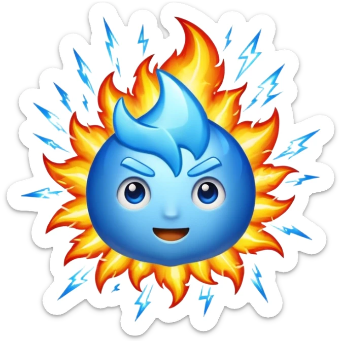 Rayos, centellas y fuego con expresiones de asombro azul sticker