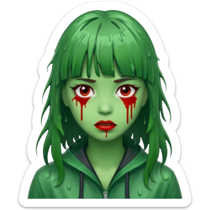 Zunbi na chuva cabelo de franjinha pele verde sangrenta mulher  sticker