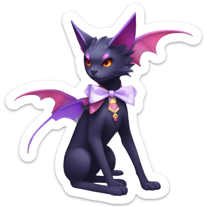 cool kawaii black purple red ethereal fantasy beautiful elegant nargacuga-Noivern-cat-Fakemon collar harness bow tie and bracers full body sticker