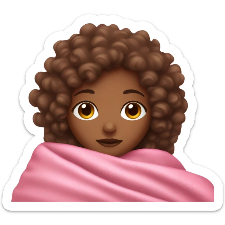 Brown skin girl with curly hair sleeping with a pink blanket sticker