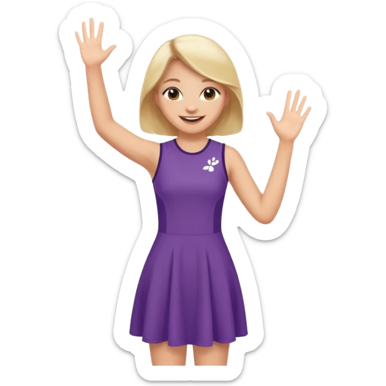 A girl in a jersey dress, waving both arms in pure joy. sticker