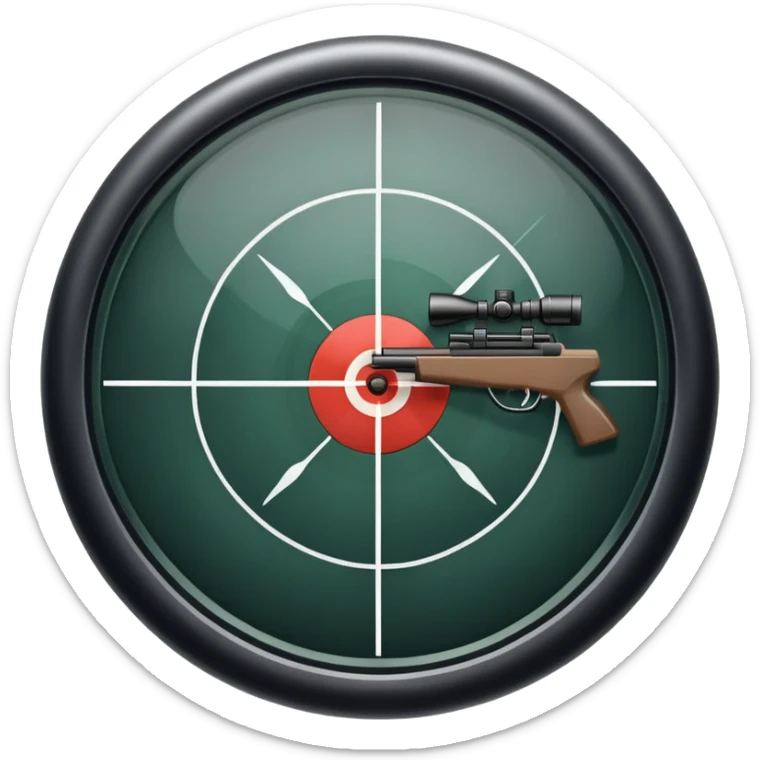 An icon showing the view through a gun's crosshair, with a rifle aimed at a target. The design highlights the sharp focus and intensity of FPS games, with dynamic targeting lines and a sense of action. Transparent background emphasizes the precision and thrill of first-person shooters. sticker