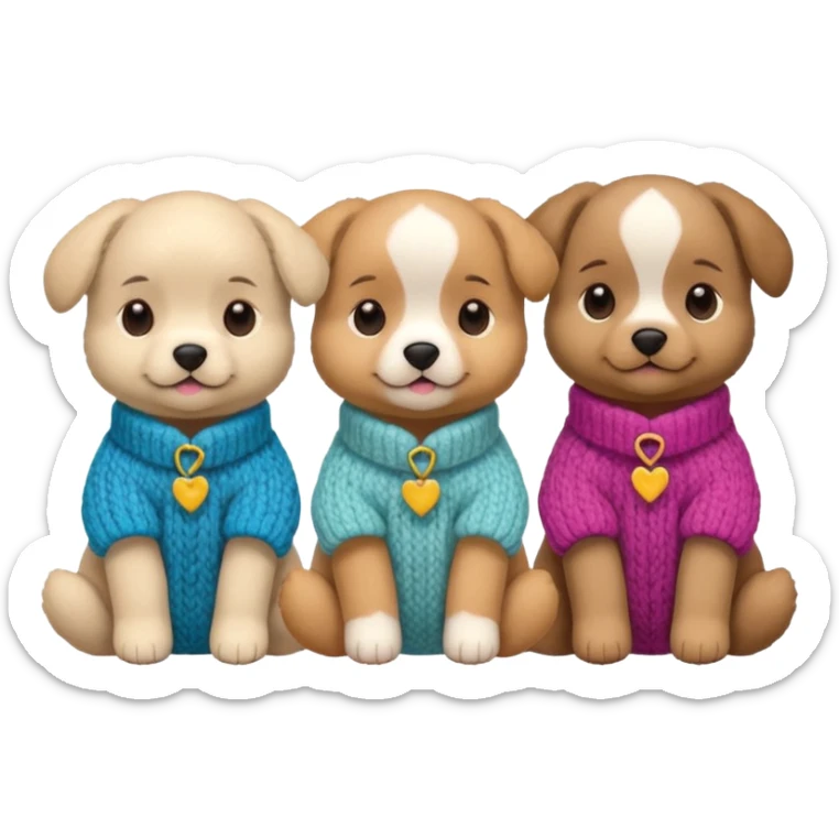 3 Cagnolini piccoli seduti con vestitini di lana fatti a mano sticker