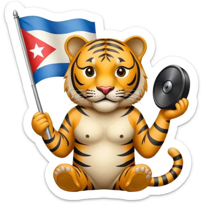 Quiero un tigre mezclado con la bandera cubana. Porque no apodan el tiger y soy de cuba. 
Quiero un tigre asi cubano pero con unos audífonos de dj, además un tigre fuerte y con cara de tigre agresivo sticker