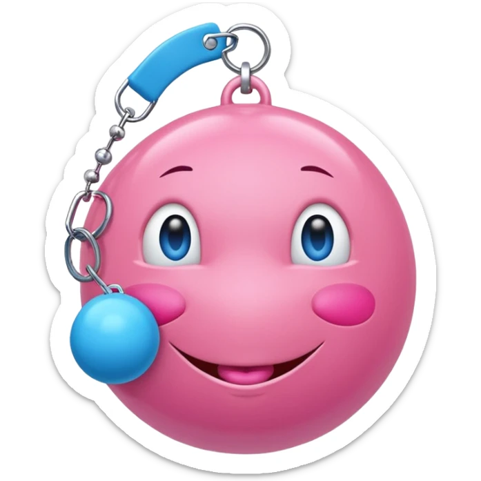 Blue ball for the gag on a ball gag with a white attachment collar with pink  studs on the collar  sticker