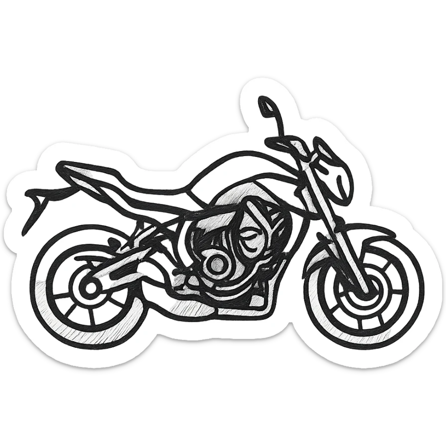 silhouette of a Yamaha MT-07 motorcycle, black outline style, minimal details, transparent background sticker