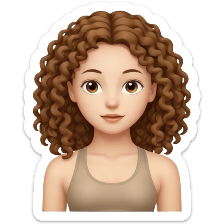 girl long brown hair curly yoga wearing beige sticker