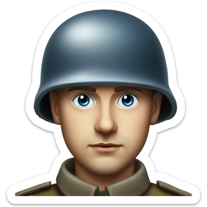 blue eyed guy 28 years old german soldier in helmet 1940 photorealistic serious sticker