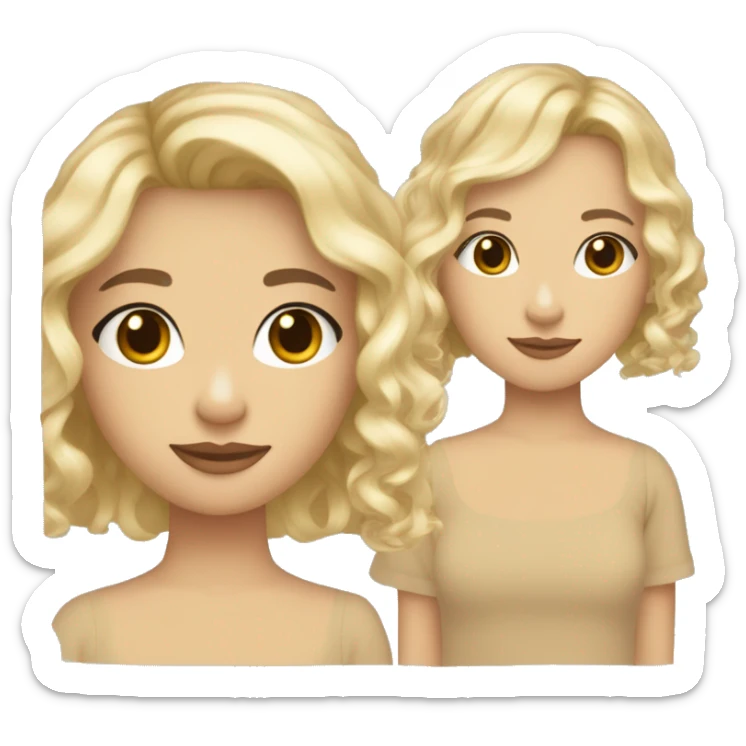 Girl with light skin, brown eyes, dimples, brunette curly hair and two blond face framing curtain bangs sticker