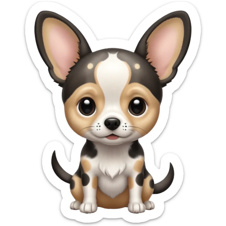 Chihuahua de pelo blanco con negro como una vaca. Con Grandes orejas super delgado sticker