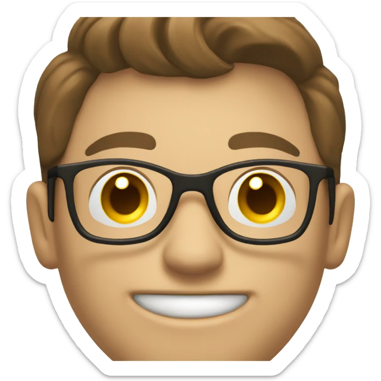 young teacher man with brown hair, beige skin and glasses smiling with lightbulb thought sticker