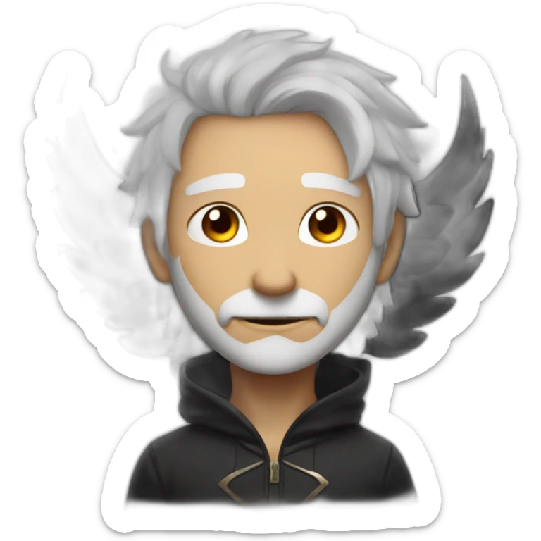 lunarian onepiece, white hair, brown skin, black wings, flame on the back, star pupils sticker
