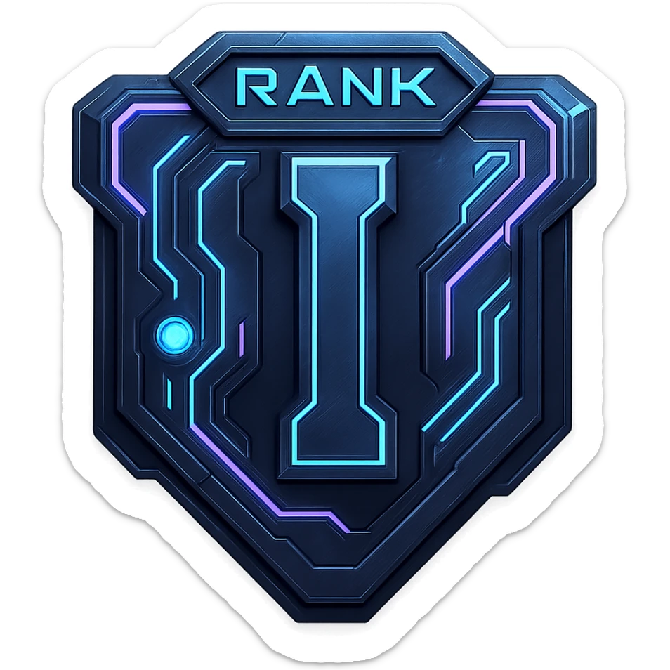 a metal insignia badge for a "rank I", space scifi-futuristic cyberpunk futurepunk sticker