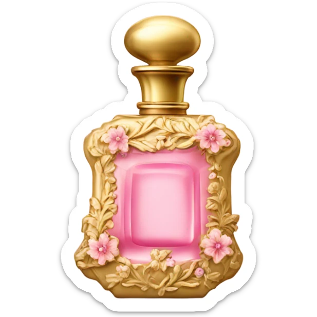 Gold and pink vintage French style perfume bottle with flowers  sticker