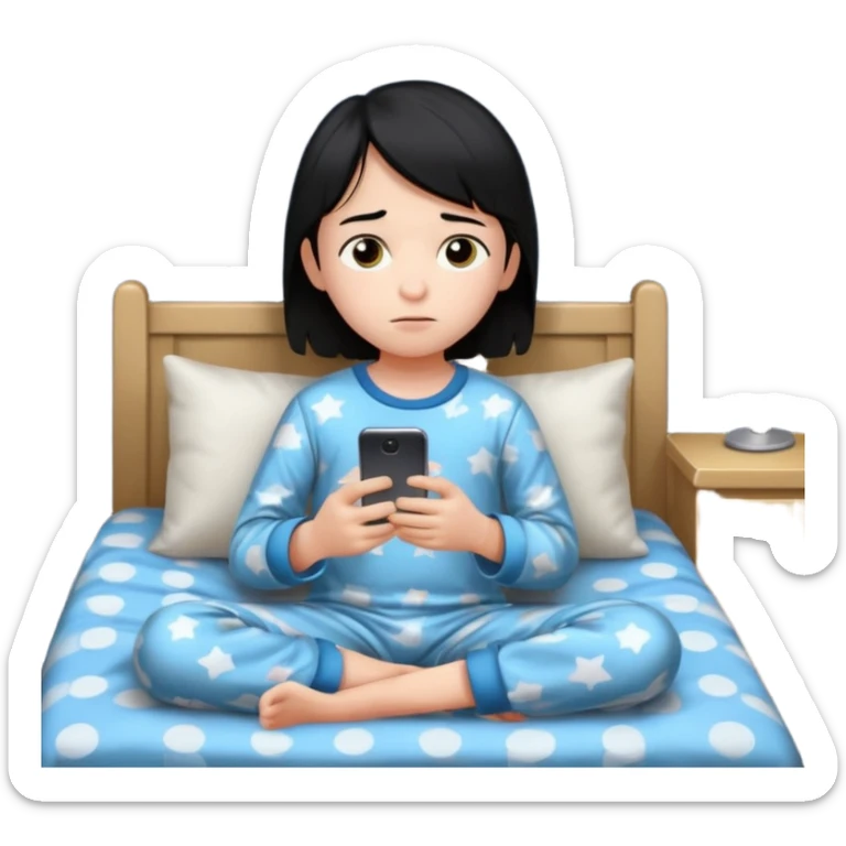 un niño de entre 3 - 10 años jugando con su celular, cansado en una habitacion apagada, el niño tiene piel blanca y cabello negro

 sticker