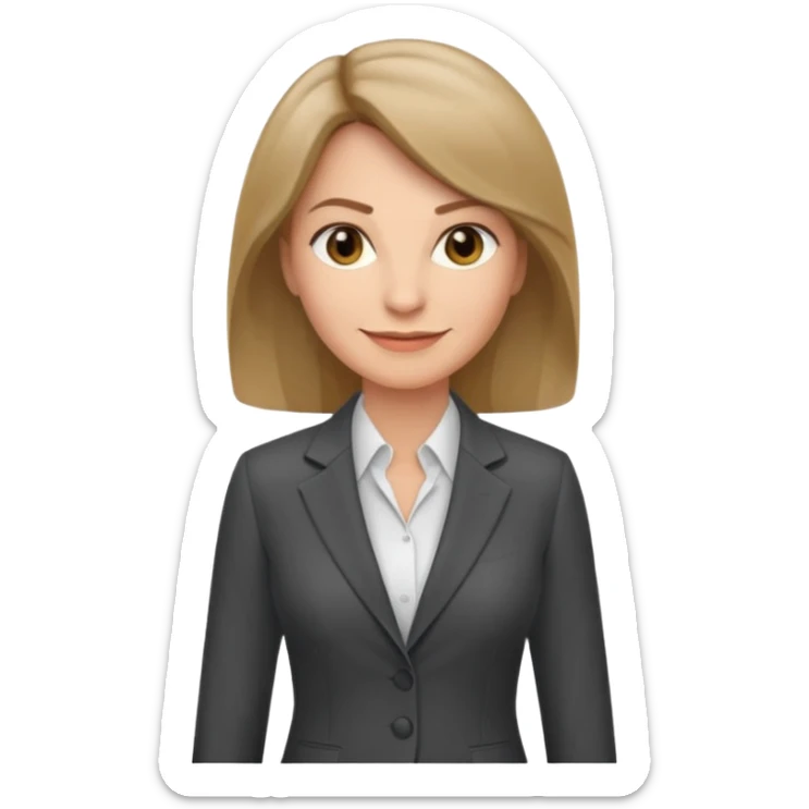 serious business woman in her forties in full suit dark blond hair standing sticker