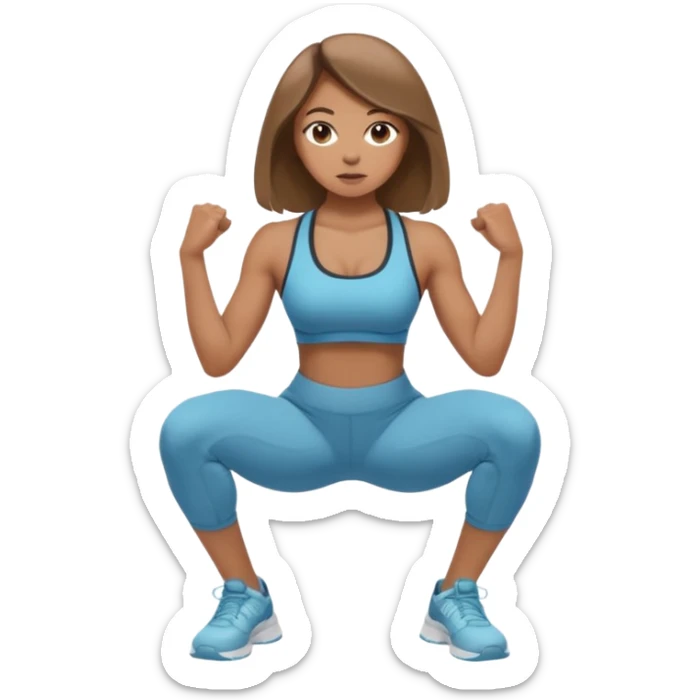 Beautiful woman with light brown shoulder length hair popping a squat without any weights sticker