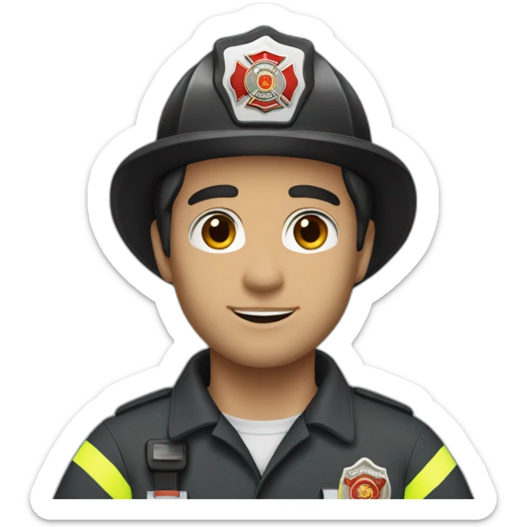 Firefighter, black hair, man, white skin, straight hair, brown eyes sticker