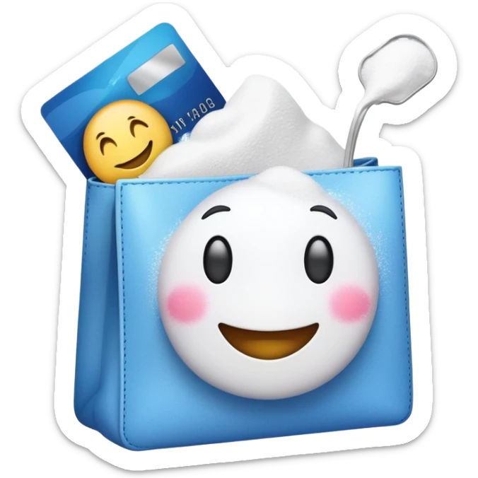 Happy emoji with a credit card and a bag of powder  sticker