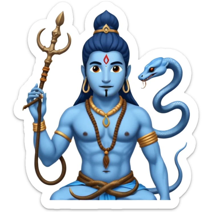 Mahadev real god  shiv not like cartoon  blue body and trishul and and had damru and nack around sanke  sticker