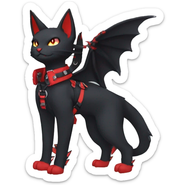 cool edgy black punk red ethereal fantasy nargacuga-bat-cat-Fakemon collar harness full body sticker