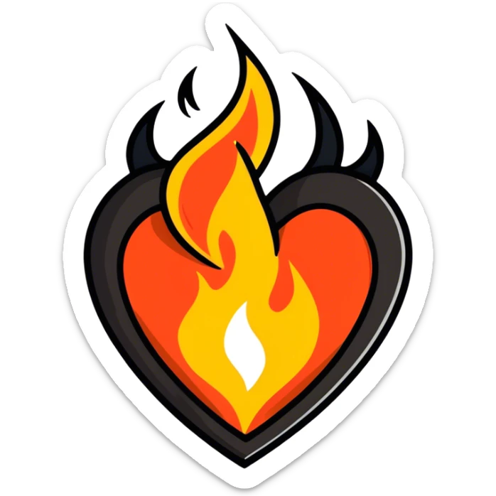 Black heart with fire  sticker