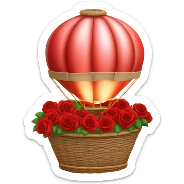 red hot air balloon and beige basket with roses sticker