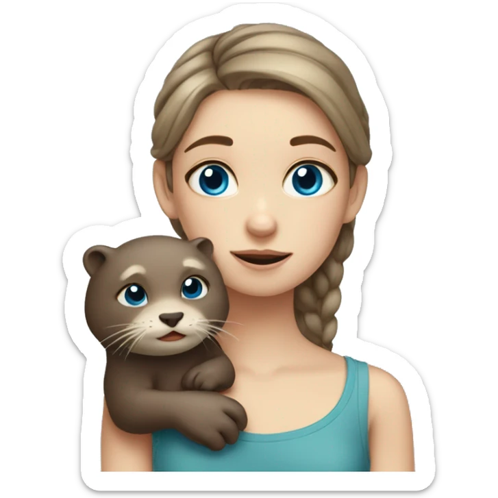 a very tired girl with blue eyes and fair skin with an otter in her hands sticker