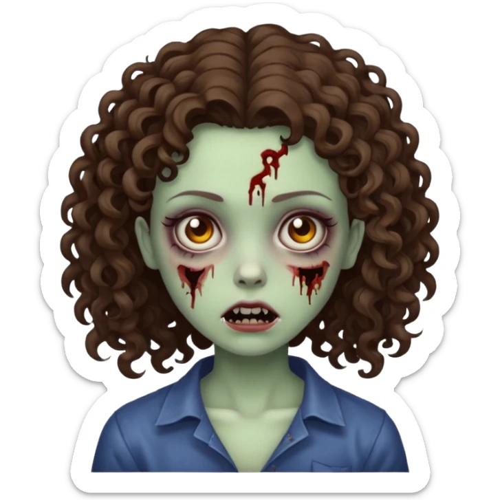 a zombie girl, the hair is curly and bruenette sticker