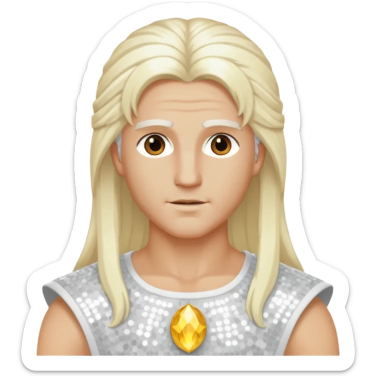 Apollo, God of Light from Gods and Goddesses with long white blonde hair, white sequin outfit sticker
