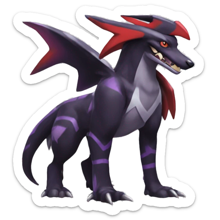 Black Cool Edgy Nargacuga-Houndoom-Garchomp-Noivern Fakémon  with White and Red and purple and black Edgy markings sticker